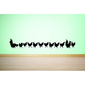 Decal, Chickens Family In Line Silhouette, 20x40"