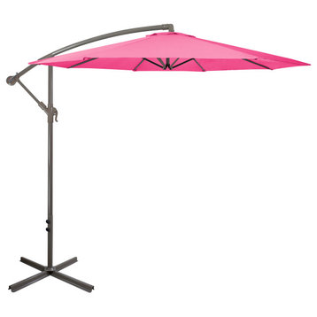 10ft Offset Outdoor Patio Umbrella with Hand Crank Pink
