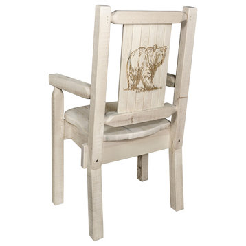 Homestead Captain's Chair With Laser Engraved Bear Design, Clear Lacquer Finish