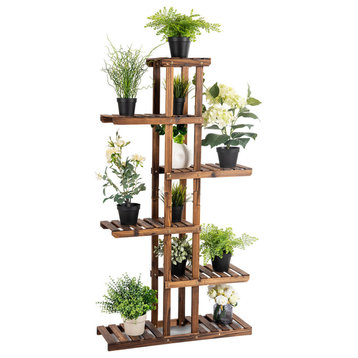 Costway 6 Tier 11 Pots Wooden Plant Flower Display Stand Shelf Storage Garden