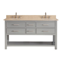 Avanity Corporation - Avanity Brooks 61" Double Vanity, Chilled Gray Finish, Galala Beige Marble Top - Bathroom Vanities And Sink Consoles