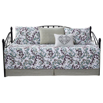 Ravello Scroll 6 Piece Quilted Daybed Set, Teal, 75"x39"