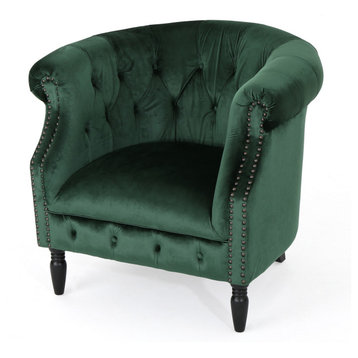 GDF Studio Aries New Velvet Tub Style Club Chair, Emerald