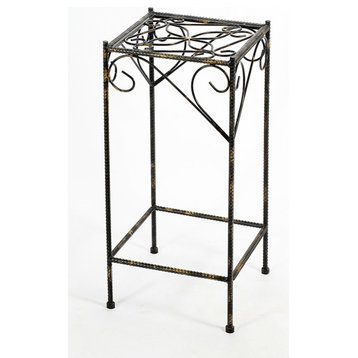 Benzara BM216725 Scrolled Metal Frame Plant Stand with Square Top, Large, Black