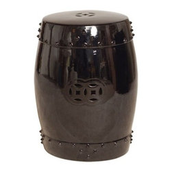 Round Black Drum Prosperity Garden Stool - Accent And Garden Stools