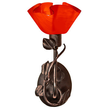 Jezebel Radiance Branch Sconce with Magnolia Leaves Glass, Fiery Red