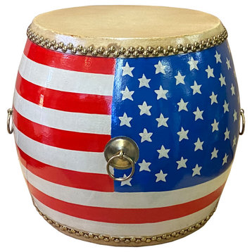 Handmade Small Round Low Flag Graphic Drum Shape Table Hcs7412