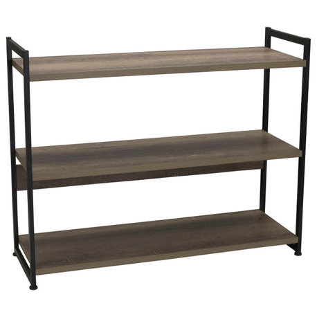 Jamestown Console Sofa Table Ashwood Rustic Wood Grain and Black Metal, 3 Shelf