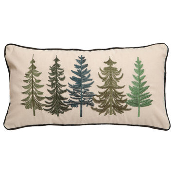 Row of Pine Trees Rustic Cabin Throw Pillow, Insert Included, 14"x26"