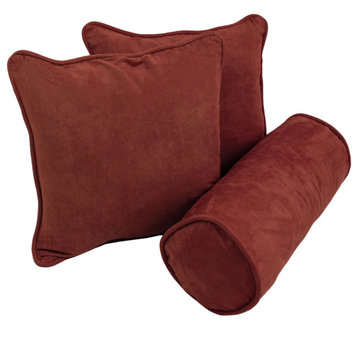Double-Corded Solid Microsuede Throw Pillows With Inserts, Set of 3, Red Wine