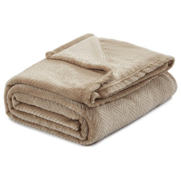 Taupe Knitted PolYester Solid Color Plush Throw Blanket