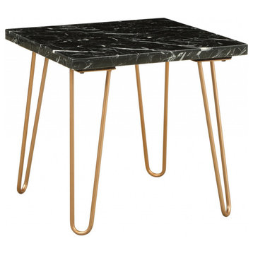 22" Black Faux Marble End Table, Marble and Gold