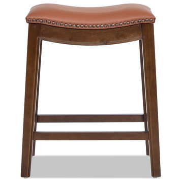 Barlow 24.5" Leather Backless Saddle Counter Stool, Brown
