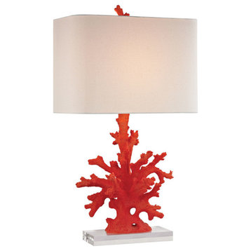 28" Red Coral Table Lamp, Red