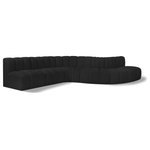 Meridian Furniture - Arc Boucle Fabric Upholstered 7-Pc. S-Shaped Modular Sectional, Black - Give your living room or den the perfect blend of style and versatility with this Arc boucle fabric curved modular Sectional. Part of the Arc modular furniture collection, this Sectional comes upholstered in rich black boucle fabric and features deep channel tufting that adds a touch of luxury while enhancing comfort and support. A seamless combination of form and function, this chair can be used with other Arc pieces to create a myriad of configurations in your well-curated room.