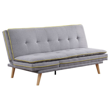 Savilla Adjustable Sofa, Gray Linen and Oak Finish
