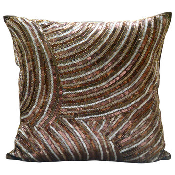 Beaded Bird Theme Brown Decorative Pillow Cover, 22x22 Silk Pillows Cover, Diva