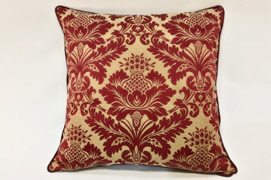 Cushion on original Venetian fabric, Gold and red damask pattern