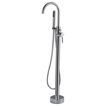 Brewst Brass Freestanding Bathtub Faucet Floor Mount Tub Filler with Handshower, Chrome
