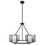 Eglo - Henessy 6-Light Chandelier, Brushed Nickel and Black - The Henessy 6 light chandelier by Eglo will update your home with its eye-catching design. Featuring a black and brushed nickel frame that perfectly complements the reeded glass . With 2-12" rods and 2-6" rods included you are able to adjust the  fixture to just the right height fory our needs.  This Chandelier will accommodate a variety of d�cor styles and will not disappoint.