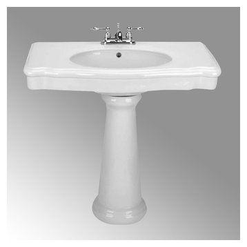 Darbyshire Pedestal Bathroom Sink White with Centerset Faucet Holes and Overflow