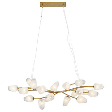 L55'' Gold Branch Frame Chandelier With White Glass Shades