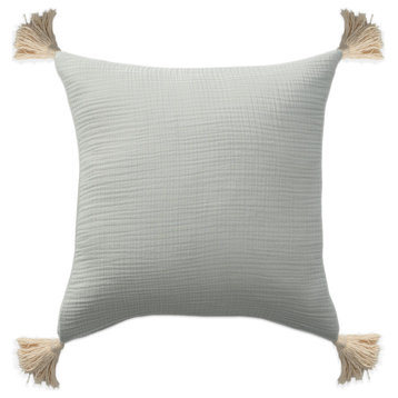 Cream Solid Tasseled Organic Turkish Cotton Throw Pillow, Gray