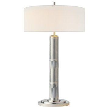 Longacre Tall Table Lamp in Polished Nickel with Linen Shade