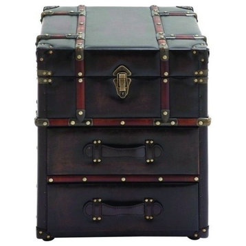 Traditional Dark Brown Faux Leather Cabinet 55748