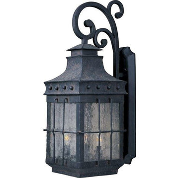 Nantucket Outdoor Wall Mount, 3-Light, Black, Country Forge, Glass Shade, 22.5"H