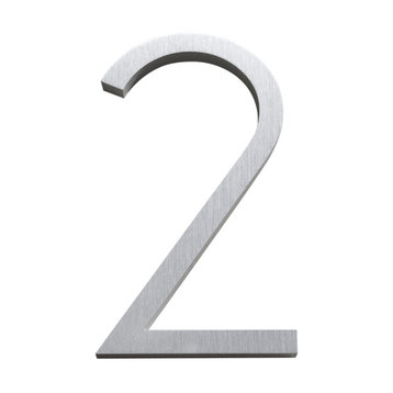 Modern Font House Number, Brushed, 6", Number 2, Contemporary Font