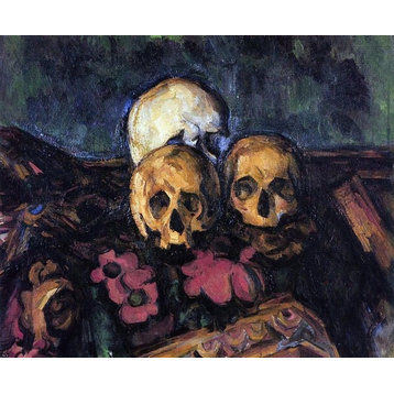 Paul Cezanne Three Skulls on a Patterned Carpet Premium Canvas Print