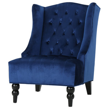 GDF Studio Talisa Winged High-Back Tufted New Velvet Club Chair, Navy Blue