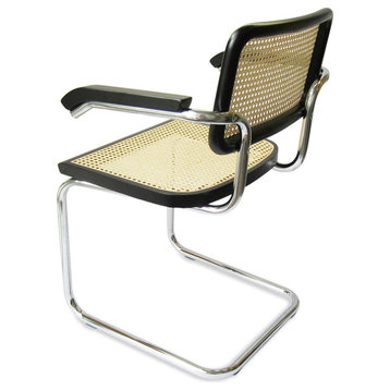 Marcel Breuer Cane Chrome Arm Chair, Black