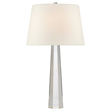 Octagonal Spire Medium Table Lamp in Crystal with Linen Shade