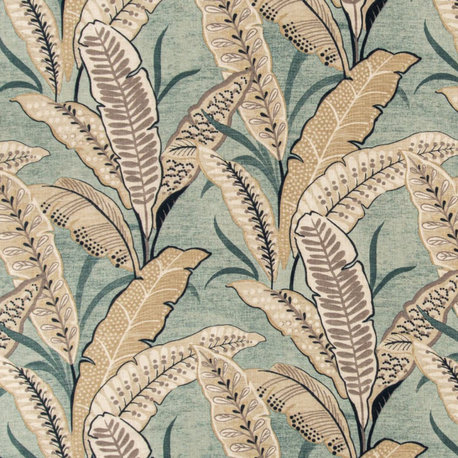 Aqua Performance Leaves Botanical Print Upholstery Fabric by the Yard