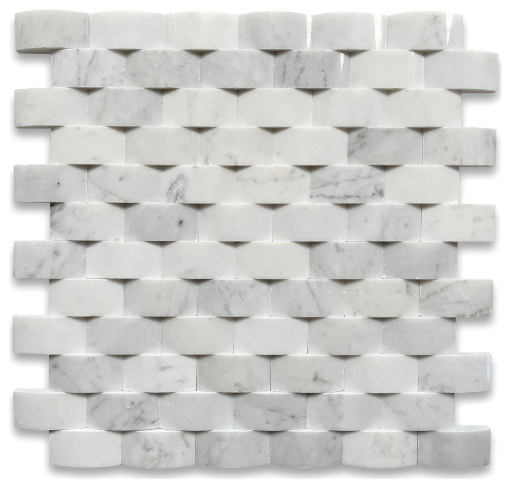 Carrara Marble 3D Cambered Arched Mosaic Tile Polished Venato Carrera, 1 sheet