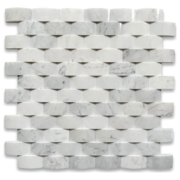 Carrara Marble 3D Cambered Arched Mosaic Tile Polished Venato Carrera, 1 sheet