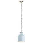 Kichler - Mini Pendant 1-Light, Light Blue - Vintage milk cans in a creamy blue-white hue provide the inspiration for this Montauk 1 light mini pendant's simple style. Hang as a statement piece over a table or use several for added farmhouse flair: the distinctive cool blue works beautifully with subdued decorating color palettes.