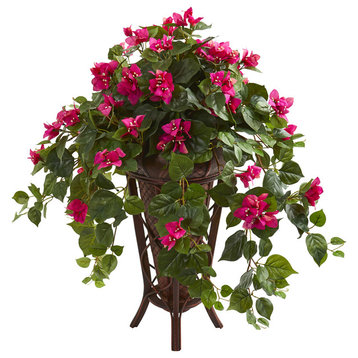 Bougainvillea Artificial Plant in Stand Planter, Pink