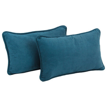 20"X12" Double-Corded Solid Microsuede Back Support Pillows, Set of 2, Teal