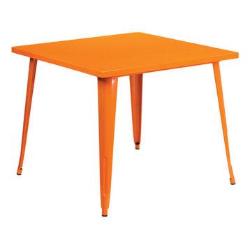 Flash Furniture 35.5" Square Orange Metal Indoor-Outdoor Table