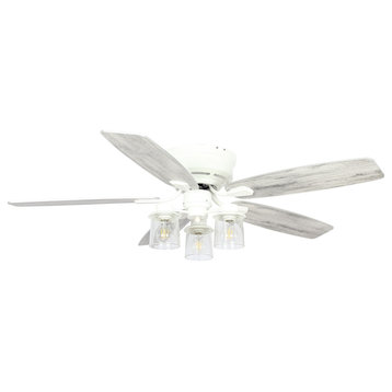 52 in Modern Flush Mounted Ceiling Fan in White with Remote Control, 5 Blades