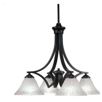 Zilo 4 Light Chandelier, Matte Black Finish With 7" Frosted Crystal Glass