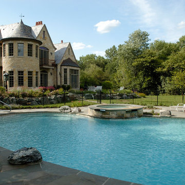 Glenview, IL Natural Swimming Pool and Raised Hot Tub