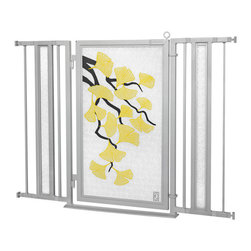 Fusion Gates - Fusion Gate with Autumn Ginkgo Design, Satin Nickel, 36"-52" - Dog Gates