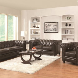 Coaster 3 Pieces Roy Dark Brown Traditional Sofa Set - Living Room Furniture Sets