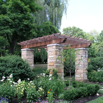 Ipe Pergola with Stone Pillars