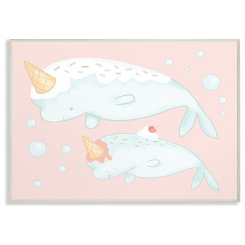 The Kids Room Cartoon Ice Cream Cone Narwhals Wall Plaque Art, 10"x15"
