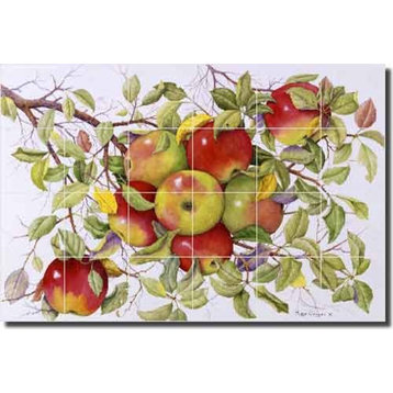 Ceramic Tile Mural Backsplash "Apples" by Marcia Matcham, 25.5"x17"